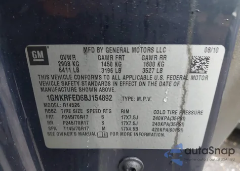 2011 Chevrolet Traverse Ls from USA, damaged, VIN 1GNKRFED6BJ154892